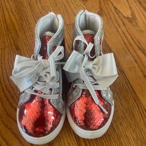 Red glitter high tops with bow